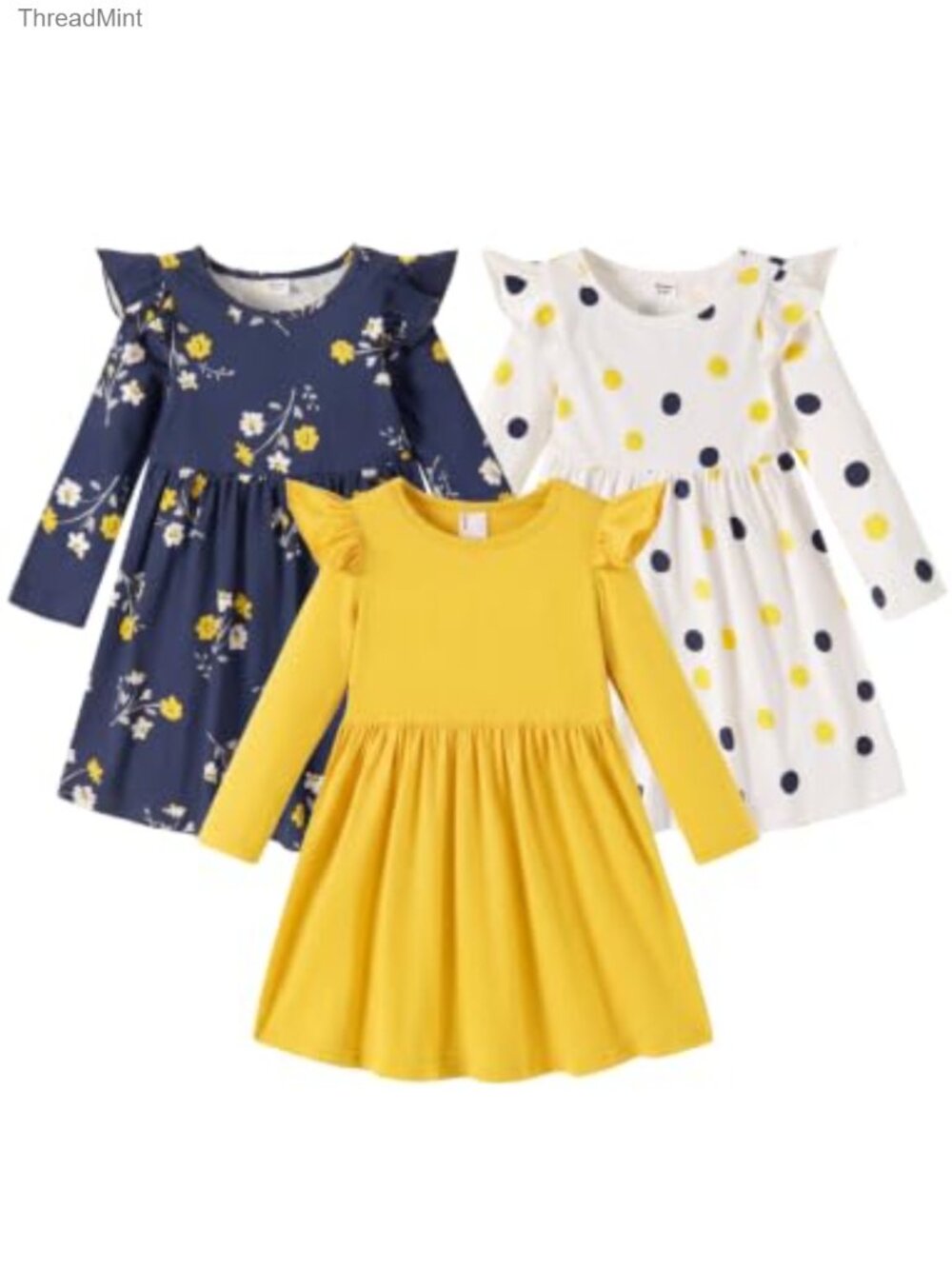 Toddler Girls 3-Pack Casual Ruffle Long Sleeve A-Line Dresses